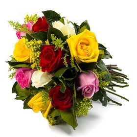 Buqu� 12 rosas coloridas Alegria 