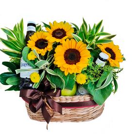 Cesto com girass�is e cerveja Favorito