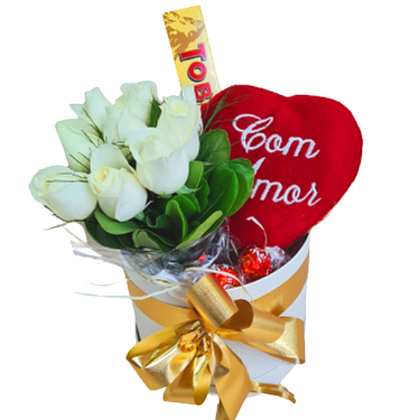 Box com Amor rosas brancas