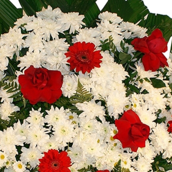 Coroa de flores naturais vermelha e branca P