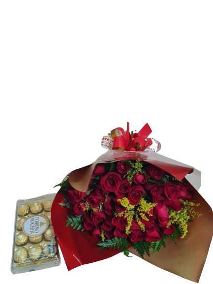 Buqu� 36 rosas vermelhas Francis com chocolate