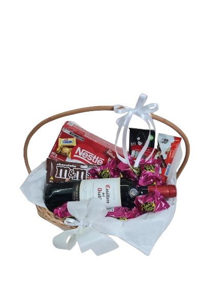 Cesta chocolates e vinho Felicidade