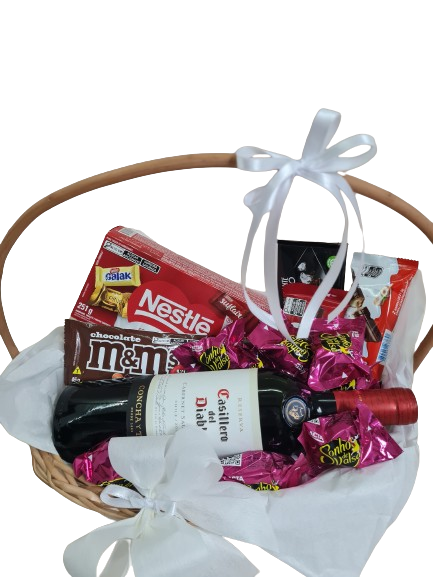 Cesta chocolates e vinho Felicidade