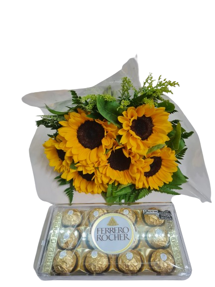 Buqu� de girass�is e chocolate