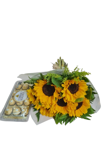 Buqu� de girass�is e chocolate
