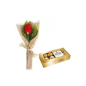 Rosa solit�ria com Ferrero Rocher 8 bombons