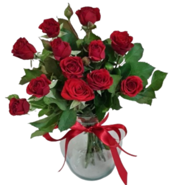 Vaso de mini rosas vermelhas