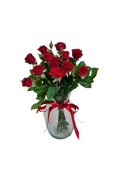 Vaso de mini rosas vermelhas