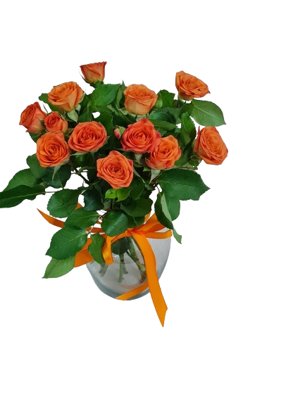 Vaso com mini rosa laranja