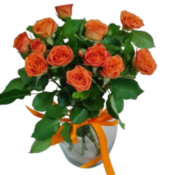 Vaso com mini rosa laranja