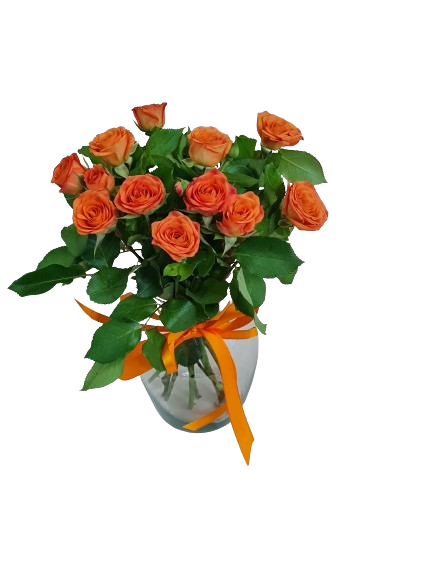 Vaso com mini rosa laranja
