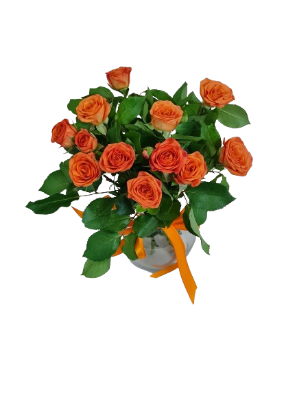 Vaso com mini rosa laranja