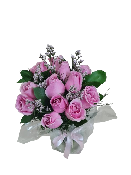 Vaso com 8 rosas lilas
