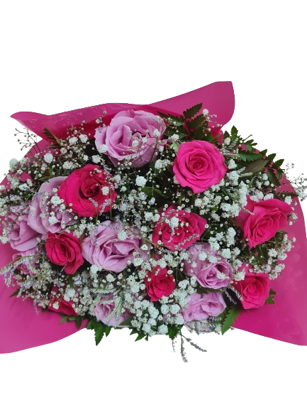 Buqu� com 12 rosas pink e lilas
