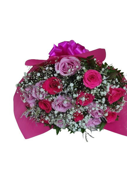 Buqu� com 12 rosas pink e lilas