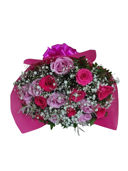 Buqu� com 12 rosas pink e lilas