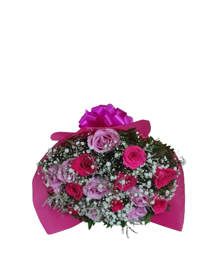 Buqu� com 12 rosas pink e lilas