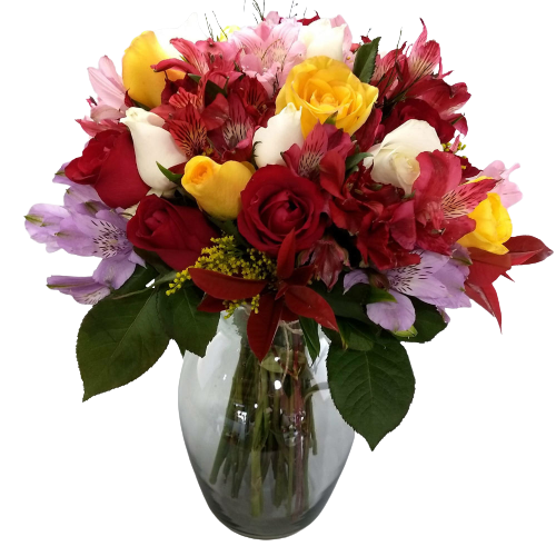 Buqu� com flores e cores diversas 