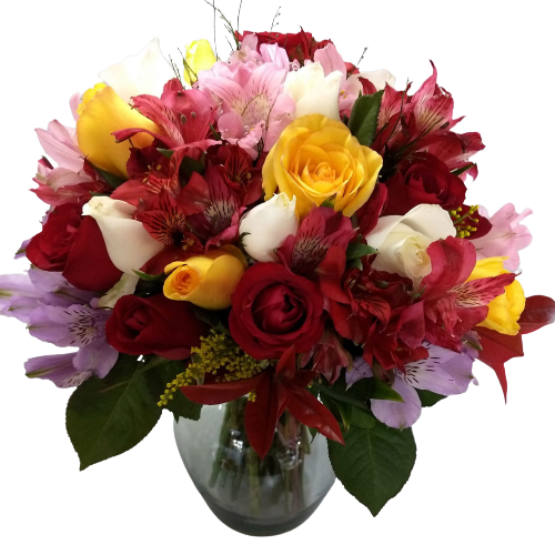 Buqu� com flores e cores diversas 