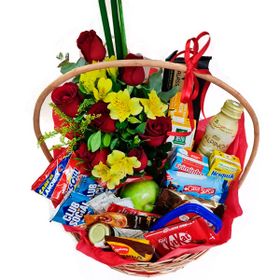 Cesta Sorridente com rosas