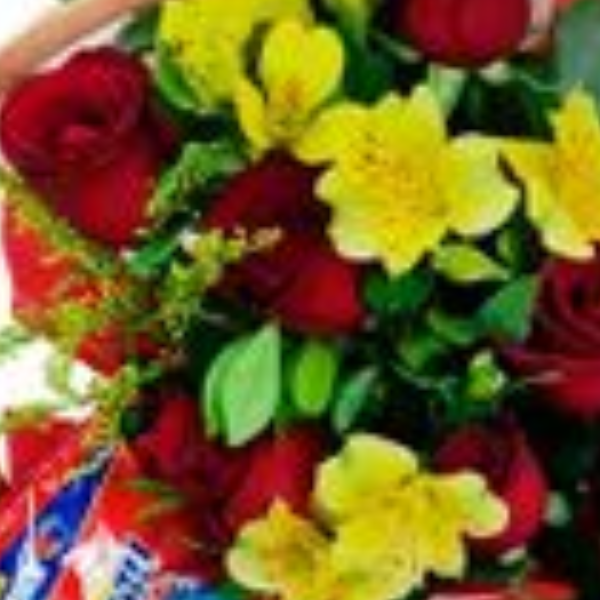 Cesta Sorridente com rosas